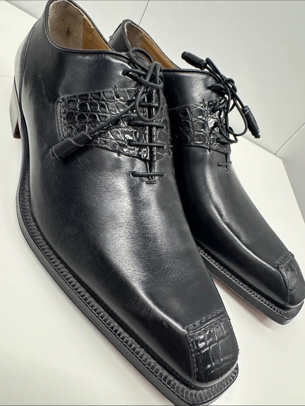 Romano Martegani Real Alligator 🐊 Leather Lace-Up Derby Shoes with Textured Vamp